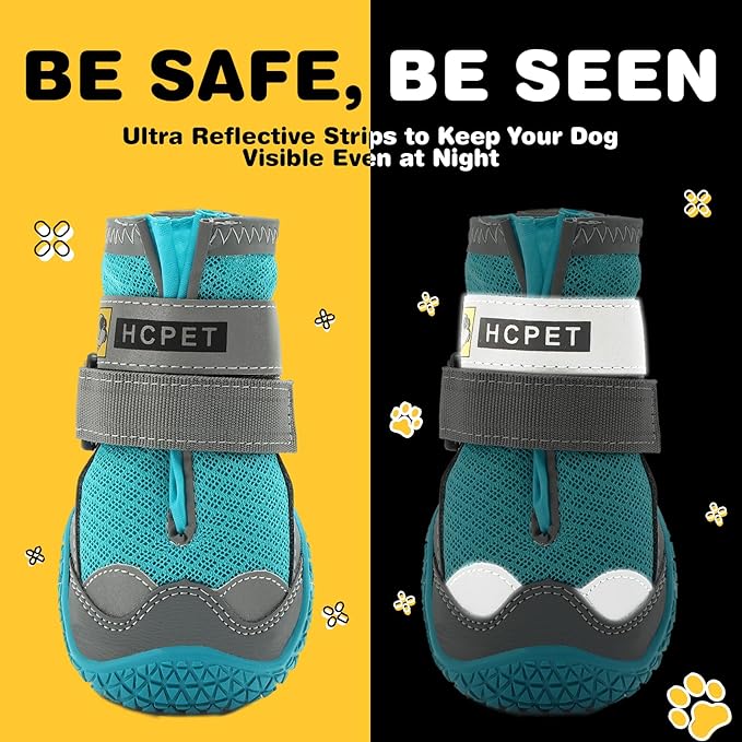 Hcpet Dog Shoes for Large Dogs, Breathable Dog Booties for Small Medium Dogs, Anti-Slip Dog Boots & Paw Protectors for Hot Pavement Winter Snow Hiking with Reflective Straps Blue Size 6