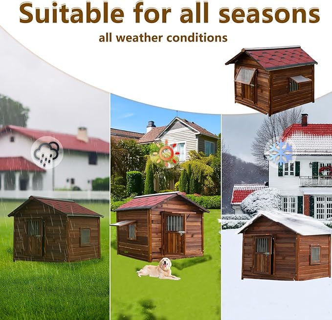 Outdoor Dog House for Large Breed Dogs with Removable Floor&Roof, Heavy Duty Pet House, Weatherproof Warm Dog House Outside, 2XL