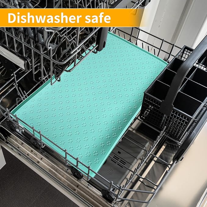 Ptlom Pet Placemat for Dog and Cat, Mat for Prevent Food and Water Overflow, Suitable for Small, Medium and Big Pet 18" 12", Light Green