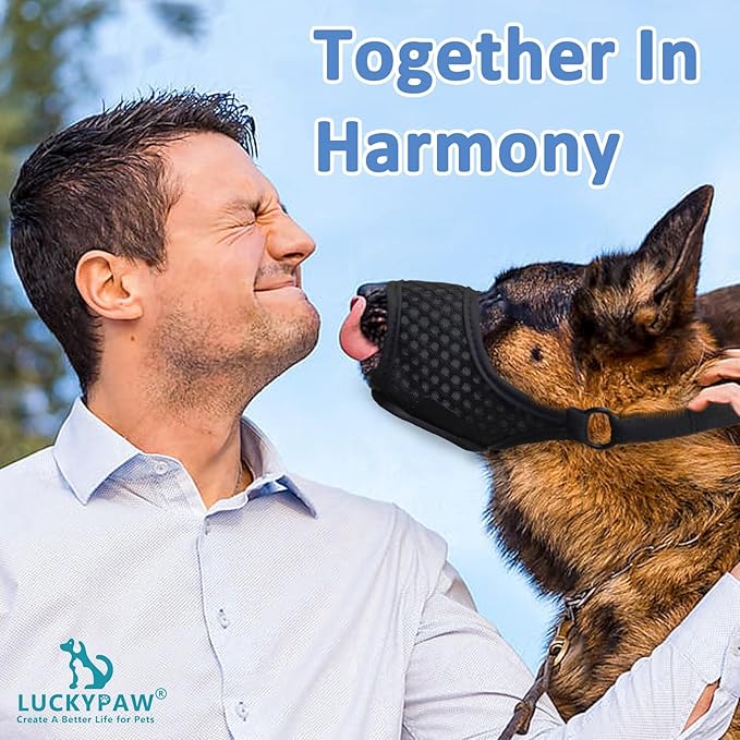 LUCKYPAW Soft Muzzle for Medium Large Sized Dogs Labrador German Shepherds, Dog Muzzle to Prevent Biting Chewing, Adjustable Mouth Guard for Grooming Walking Training(Black, L)