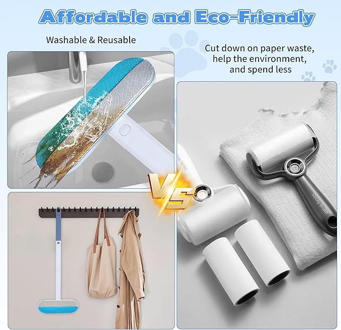 Pet Hair Remover for Furniture – 23.2Inch Reusable Dog & Cat Hair Removal Brush, Washable Lint Cleaner with Long Handle, 4-in-1 Pet Hair Remover for Couch, Carpet, Clothes & Bedding