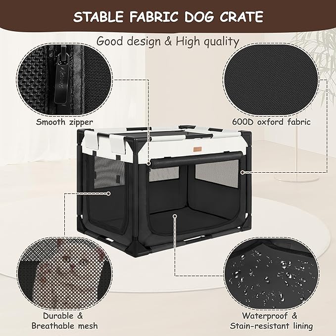 Dog Crate - Soft Pet Kennel for Dogs/Cats, 3-Door Breathable Travel Cage with Mesh Window, Portable Dog Kennel for Indoor & Outdoor,Black-M