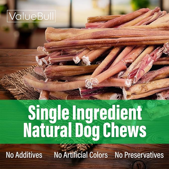 ValueBull Bully Sticks for Dogs, Thick 12 Inch, 50 Count - All Natural, Grass Fed, Single Ingredient, Long Lasting Dog Treats