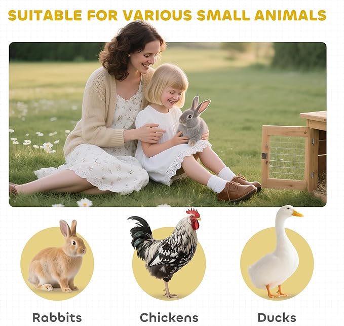 PawHut Wooden Rabbit Hutch Indoor Outdoor, Elevated Bunny Cage with No Leak Tray Enclosed Run with Wheels, Ideal for Guinea Pigs and Small Animals, Gray