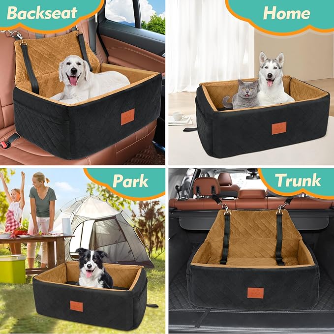 Dog Car Seat for Large Medium Dogs,Washable Pet Car Seat Under 55 lbs or 2 Small Dogs,Dog Booster Seat with Thick Cushion,2 Safety Leashes Travel Car Dog Bed