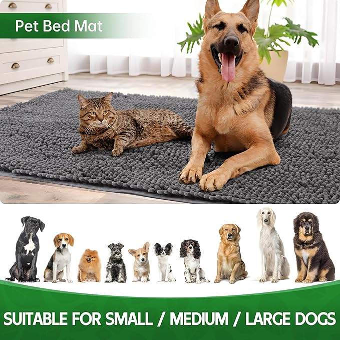 Dog Door Mat Indoor Entrance, 48" x 30" Absorbent Quick-Drying Mud Rugs, Non-Slip Door Rugs for Entryway Indoor Washable, Soft Chenille Dog Mat for Muddy Paws