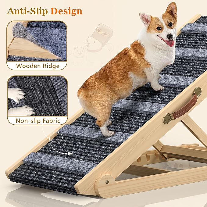 ๐ฎ๐ฌ๐ฎ๐ฑ ๐๐ฉ๐ ๐ซ๐๐๐๐ Dog Ramp, Portable Pet Ramp for Large Small Old Dogs Cats with 7 Adjustable Heights 11" to 26.6", Non-Slip High Traction Ramp for High Bed, Couch, Hold up to 200 LBS