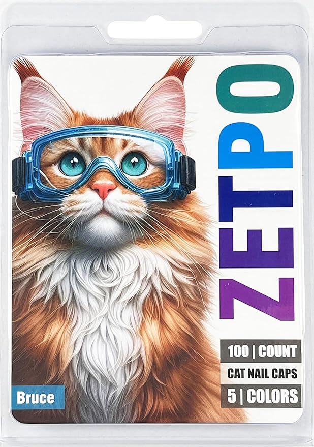 zetpo 100 pcs Cat Nail Caps | Cat Claw Covers | with Adhesives and Applicators (S, Purple, Violet, Blue, Sky Blue, Turquoise)