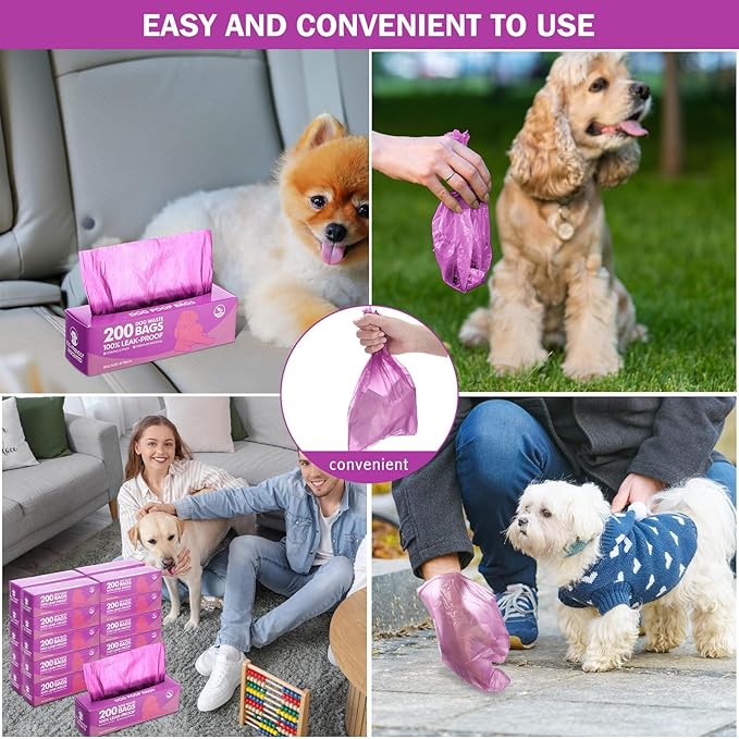 Harloon 6000 Counts Dog Poop Waste Bags 30 Rolls Extra Thick Strong Leak PET Proof Bags Disposable Bulk Universal Doggy Roll Waste Box for Puppy Outdoor Walking Travel (Purple,12 x 8 Inches)