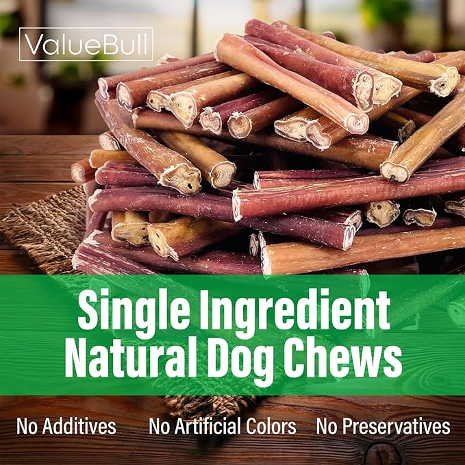 ValueBull Bully Sticks for Dogs, Thick 6 Inch, 25 Count - All Natural, Grass Fed, Single Ingredient, Long Lasting Dog Treats