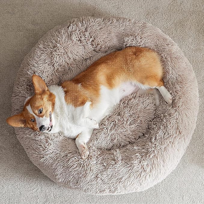 WNPETHOME Calming Dog Beds for Large Dogs, Anti-Anxiety Donut Large Pet Bed, Fluffy Faux Fur Plush Dog Bed,Warming Cozy Soft Round Lagre Dogs Bed for Pet, Cat Cuddler Cushion Bed