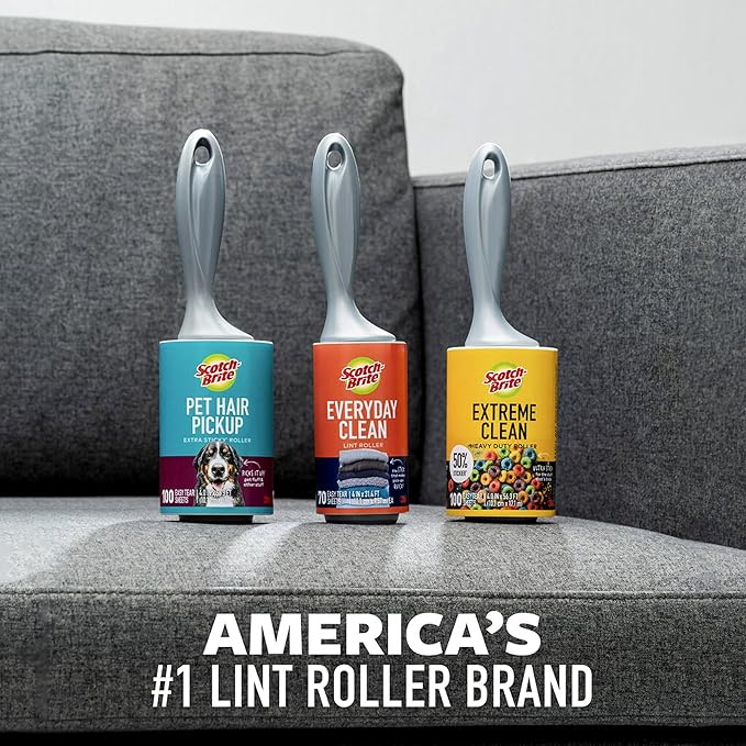 Scotch-Brite Pet Hair Pickup Extra Sticky Lint Roller, Designed for Removing Fur + Fluff on Couches, Clothes, Dog and Cat Beds, & More, 6 Pack, 420 Easy-Tear Adhesive Sheets Total