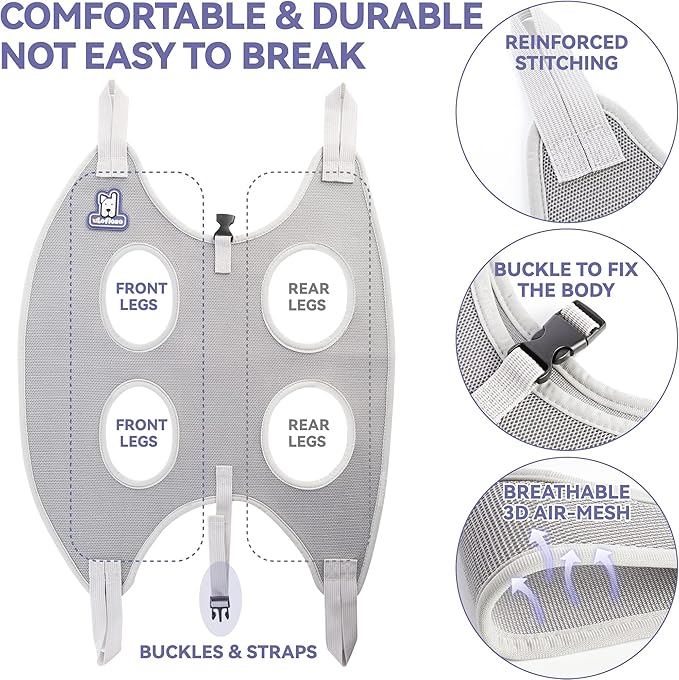 Dog Grooming Hammock Harness for Dogs & Cats with Pet Nail Clipper Trimmer - Cat Hanger Sling for Trimming Clipping Nails- Dog Hammock Restraint Bag for Small Medium Large pet ( Grey XS)
