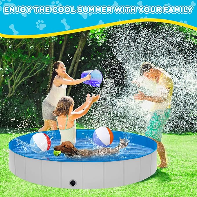 Extra Large Foldable Dog Pool,71"x 12" Portable Anti-Slip Kiddie Pool Hard Plastic, Swimming Pool for Dogs Cats and Kids Pet Puppy Bathing Tub