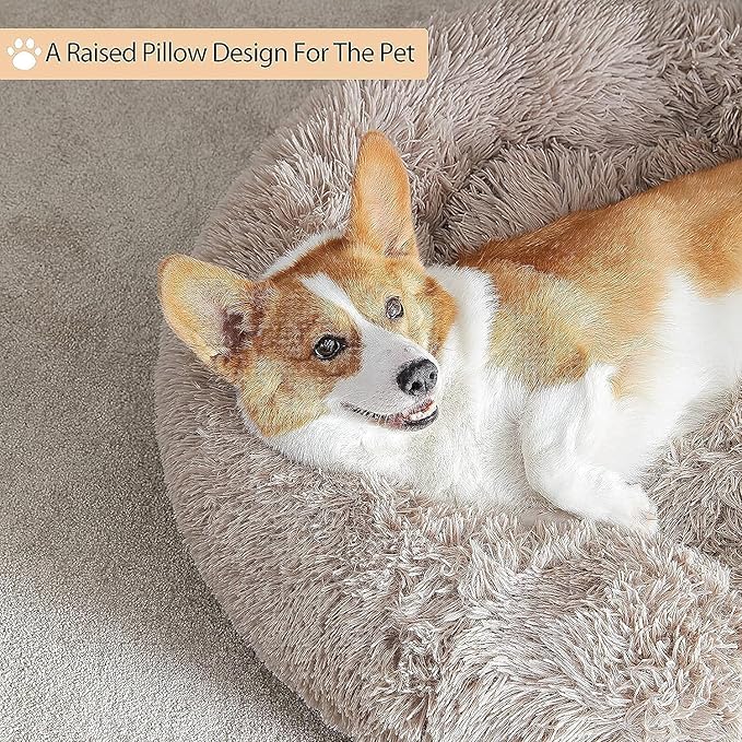 WNPETHOME Calming Dog Beds for Large Dogs, Anti-Anxiety Donut Large Pet Bed, Fluffy Faux Fur Plush Dog Bed,Warming Cozy Soft Round Lagre Dogs Bed for Pet, Cat Cuddler Cushion Bed