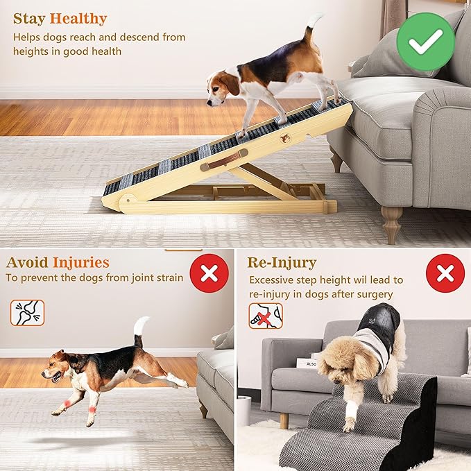 ๐ฎ๐ฌ๐ฎ๐ฑ ๐๐ฉ๐ ๐ซ๐๐๐๐ Dog Ramp, Portable Pet Ramp for Large Small Old Dogs Cats with 7 Adjustable Heights 11" to 26.6", Non-Slip High Traction Ramp for High Bed, Couch, Hold up to 200 LBS