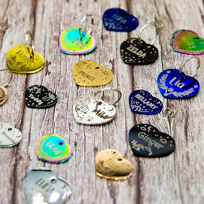 Personalized Dog Tag with 5 Lines of Custom Deep Engraved Durable Stainless Steel Pet ID Name Tag Designer Small Size Heart