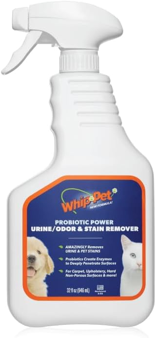 Whip-Pet Pet Odor Eliminator and Stain Remover -Professional Strength Enzymatic Cleaner for Dog Urine and Carpet Odor Eliminator - Pet Odor Remover, 32OZ