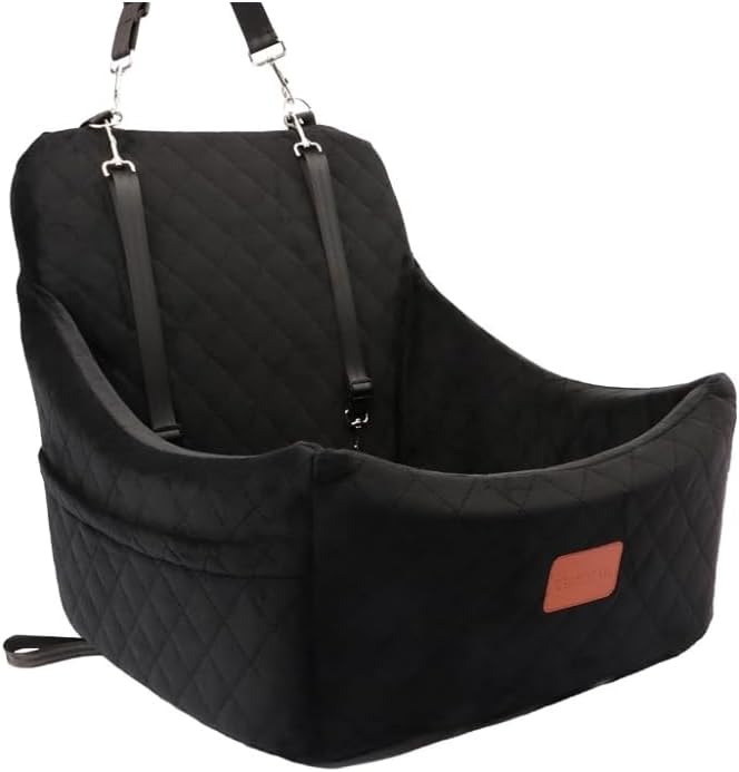 Dog Car Seat for Medium Sized Dog,Pet Travel Car Bed with Seat Belt Channle,Fully Detachable and Washable Car Dog Seat with Adjustable Straps,3 Straps Easy to Install (Black)