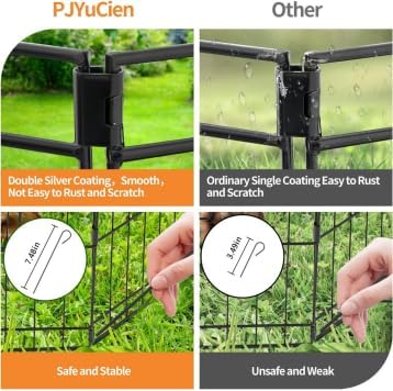 PJYuCien Dog Playpen, 8 Panels 42’’H Dog Pens Indoor with Bottom Pad and Top Cover, Metal Foldable Pet Puppy Exercise Fence Crate Kennel, Better for Medium and Big Animals,Black