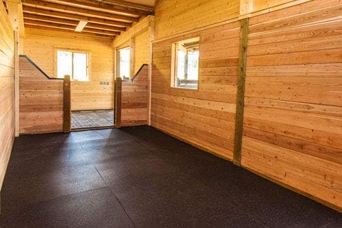 American Floor Mats - Heavy Duty Horse Stall Tiles - Thick, Durable Rubber Flooring - Solid Black - 6' x 6' Set of 9 Tiles (2' x 2' Each, 0.75" Thick)