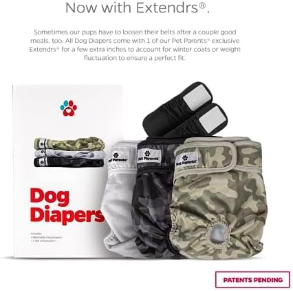 Pet Parents® Washable Dog Diapers (3pack) + Extendrs® of Durable Doggie Diapers, Premium Dog Diapers Female & Male (X-Large, Camo)