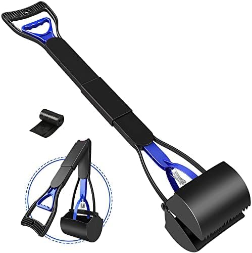 UPSKY 32'' Pooper Scooper for Large Small Dogs, Long Handle Dog Poop Scooper with Waste Bags, Portable Dog Poop Pick Up Tool, Folding Poop Scoop for Yard, Grass, Dirt, Gravel Blue