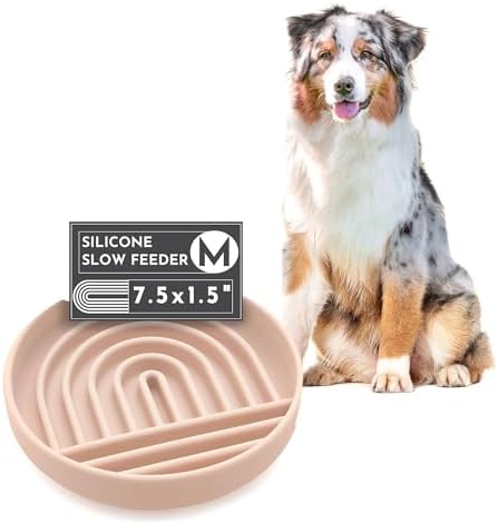 The Slowdown Bowl Silicone Slow Feeder for Dogs & Puppies, Slow Eating, Modern Lick Mat Design, Reduces Gulping, Fits 2 Cups 7.5” Across x 1.5” Tall, Mealtime Challenge, Medium-Sand