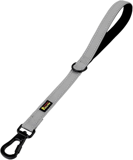 PLUTUS PET Short Training Dog Leash with Padded Handle for Medium Large Dogs,18 Inch Heavy Duty Strong Traffic Leash with Carabiner Clip for Climbing Walking or Guiding Blind(18”，Gray)