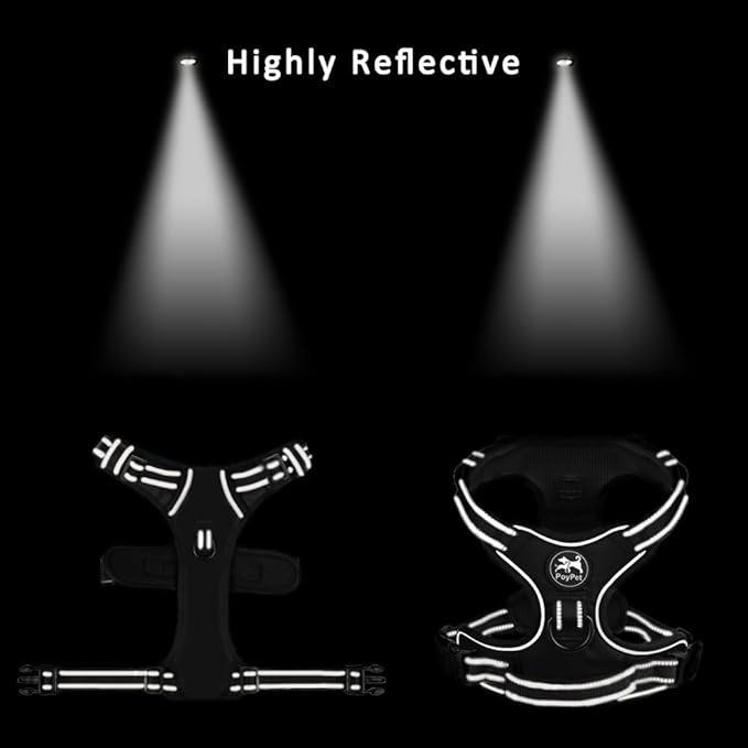 PoyPet No Pull Dog Harness, Reflective Comfortable Vest Harness with Front & Back 2 Leash Attachments and Easy Control Handle Adjustable Soft Padded Pet Vest for Small to Large Dogs (Pink,XL)