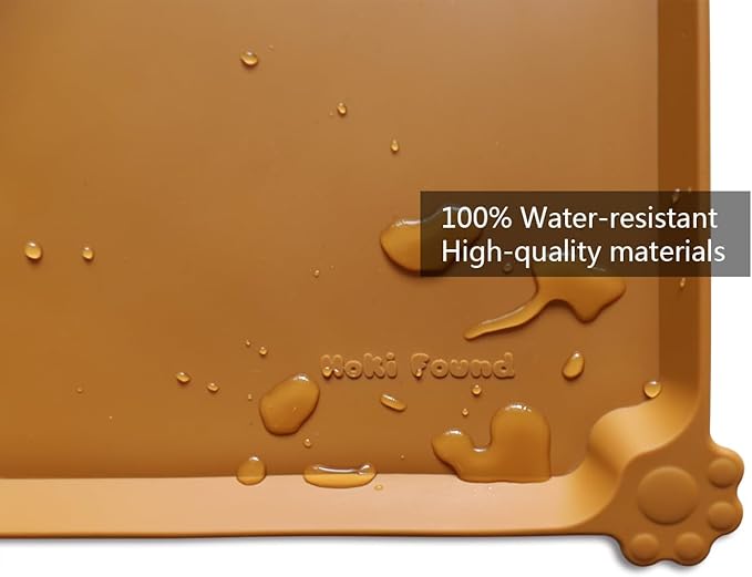 Hoki Found XX-Large Non Slip Silicone Pet Food Mats - Bowl Mats Tray - Feeding Mat for Carpet, Dogs, Cats - Waterproof - Butterscotch