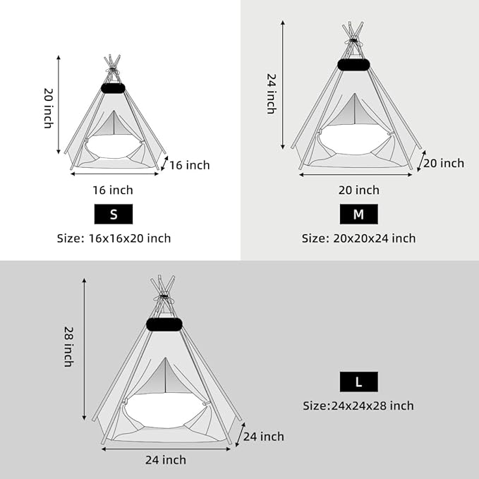 Pet Teepee Tent for Dogs & Cats Dog Bed with Thick Cushion Puppies Play House Removable and Washable 20x20x24Inch
