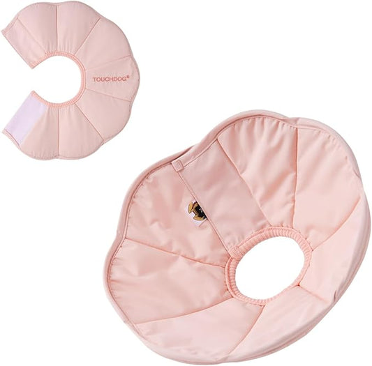 Touchdog Foldable Dog Cone Collar for Cats & Dogs - Adjustable Soft Recovery Collar with Waterproof PU Coating, Lightweight Design, 24.5cm/9.6in Wide Barrier (Pink, S)
