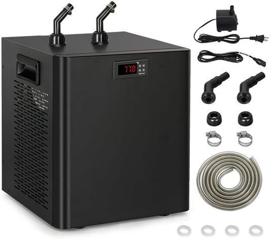 Aquarium Chiller, 1/3HP Aquarium Cooler 79gal Fish Tank Water Chiller with Quiet Compressor for Saltwater/Freshwater Tanks & Hydroponic(Axolotl Coral Jellyfish),300L, Black