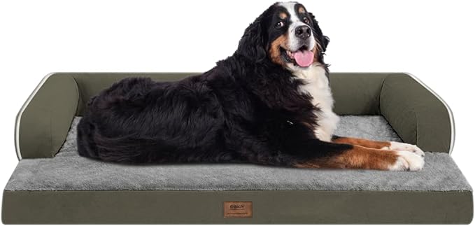 Large Dog Bed Orthopedic Washable: Orthopedic Dark Green Dog beds for XXXLarge Size Dogs, Waterproof Washable Cover with Egg Foam Removable Bolster, pet beds for Large Dogs