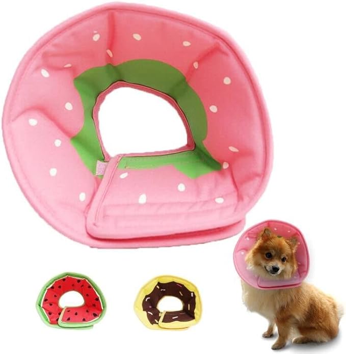 Soft Dog Cone, Lightweight Elizabethan Collar for Dogs, Adjustable Soft Cones for Dogs/Cats to Stop Licking After Surgery, Cute Strawberry Cone of Shame Alternatives for Pets(Large)