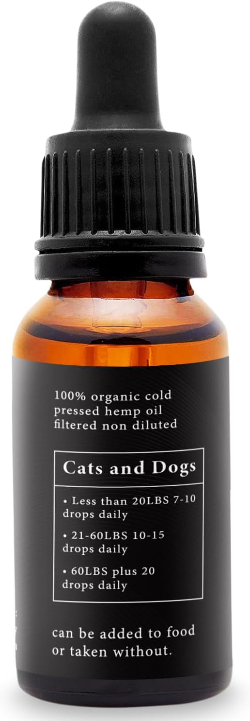 Hemp Oil for Dogs and Cats - 100% Organic Cold Pressed Oil - Made in The USA (30 mL)
