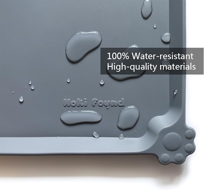 Hoki Found L Silicone Pet Food Mats - Non Slip Pet Dog Cat Bowl Mats - Gray