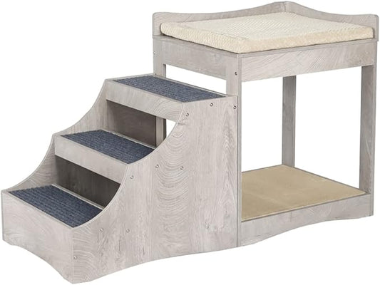 unipaws Pet Bunk Bed with Removable Step for Dogs and Cats, Multi-Level Bed Window Perch Seat Platform with Cushion and Cat Scratch Pad, Indoor Use