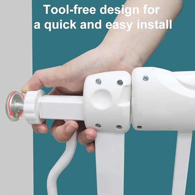 TSAYAWA Walk Through Baby Gate with Door, 43.5-48 Inch Wide Presure Mounted No Drill Metal Auto Close Child Gate for Stair Doorway - Indoor Outdoor Safty Gate for Toddler Dog Doggie, White