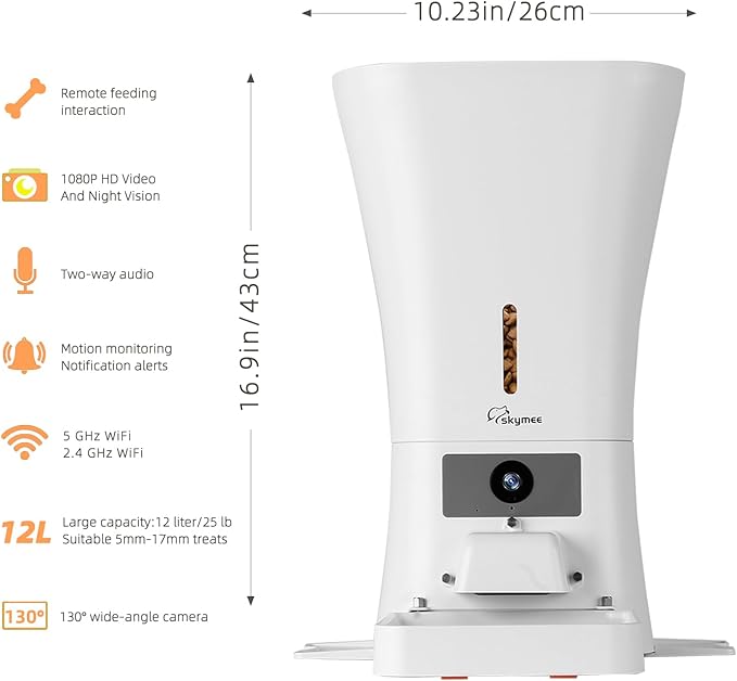 SKYMEE 12L 5G WiFi Aautomatic Dog Feeder Large Breed & Automatic cat feeders 1080P Full HD Pet Camera Treat Dispenser Food Dispenser