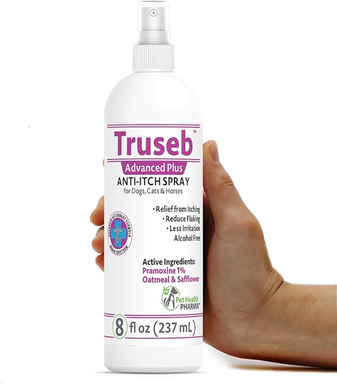 Truseb | Pramoxine HCL 1% Spray for Dogs and Cats with Moisturizing Oatmeal Made in U.S.A (8 oz)