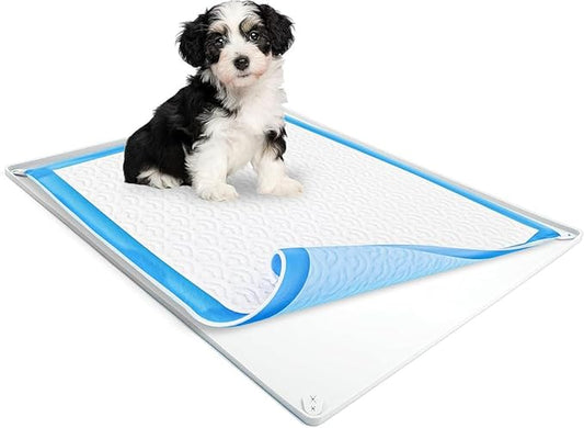 TidyFriend Dog Pee Pad Holder Tray Fits for 30” x 36” Pee Pads with Corner Lock Holes, Raised Edges, Non-Spill, Easy to Clean Silicone Dog Potty Tray Holder, For Indoor Floor Protection (White)