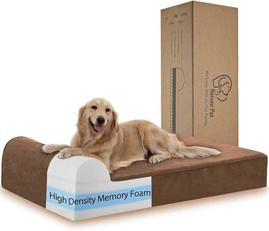 Orthopedic Dog Beds for Large Dogs, 7" Memory Foam Dog Beds with Waterproof Liner, Chew Proof Microsuede Cover, Removable and Washable, Nonskid Bottom, 60"x48" XXL Brown