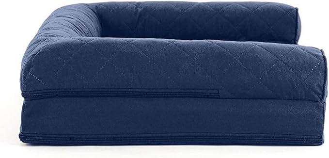 Furhaven Cooling Gel Dog Bed for Medium/Small Dogs w/ Removable Bolsters & Washable Cover, For Dogs Up to 35 lbs - Quilted Sofa - Navy (Blue), Medium