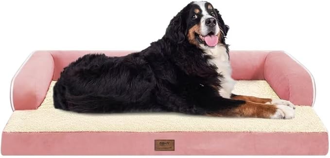 Orthopedic Washable Large Dog Bed, Pink Dog Beds with Removable Cover, Large XXXL Pet Dogs with Bolster, Washable Dogs Beds Sofa with Orthopedic Egg Foam for Medium Large Pet