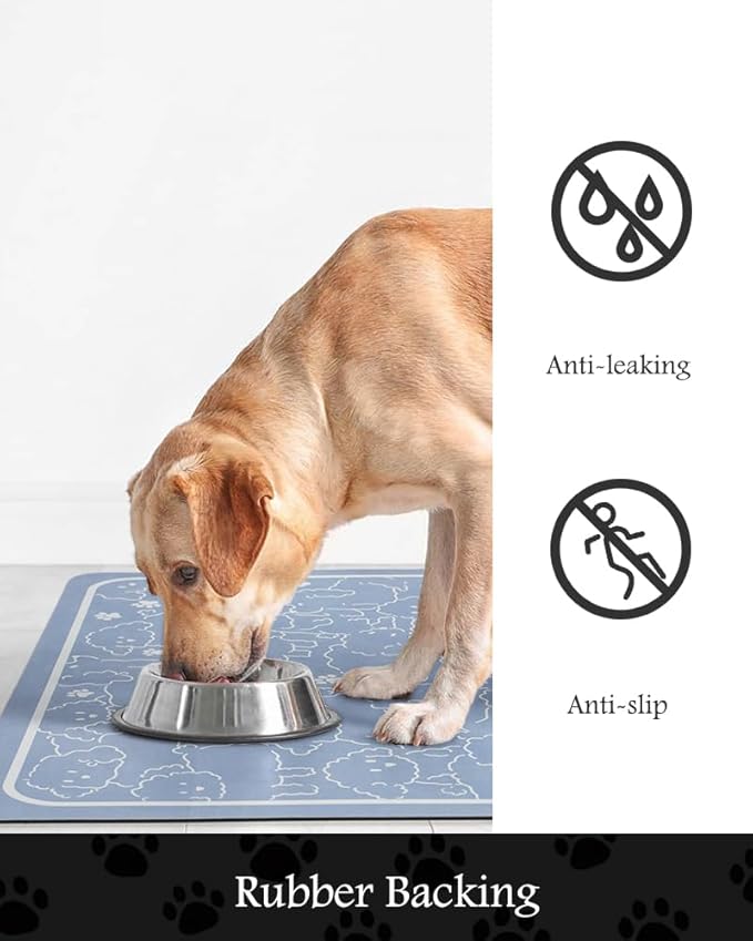 Pet Feeding Mat-Absorbent Dog Mat for Food and Water Bowl-No Stains Quick Dry Water Dispenser Mat-Dog Accessories Pet Supplies-Bowl for Messy Drinkers（BLUEDOGS,17"x28"