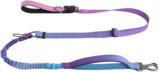Hands Free Dog Leash for Large Medium Dogs Heavy Duty Bungee Reflective Adjustable Waist Leashes for Walking Running with Car Buckle 4-6FT (Purple)