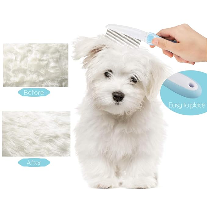 Professional Stainless Steel Grooming Comb for Dogs & Cats - Detangler for Long/Curly Hair, Removes Tough Mats, Knots & Tangles - Pain-Free Undercoat Deshedding Tool for DIY Pet Grooming