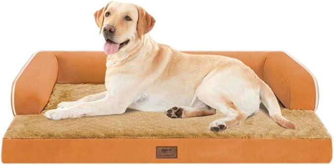 Large Dog Bed Orthopedic Washable, Dog Beds for Large Dogs, Washable Cover Removable Bolster and Non-Slip Bottom Jumbo Orthopedic Orange Dogs Beds, XXLarge Extra Large Pets